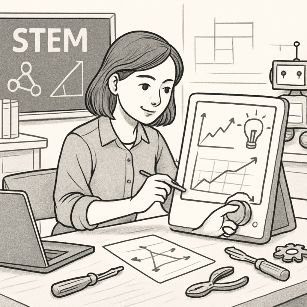 A student working on an interactive STEM education prototype, demonstrating the blend of teaching and engineering skills. Student combining education and engineering skills to create an interactive learning tool.