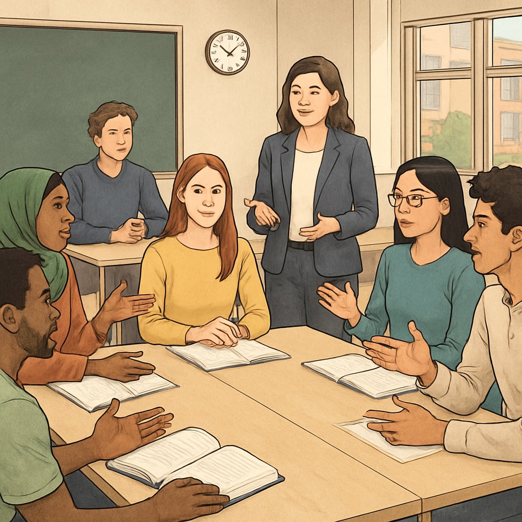 A diverse college classroom discussion highlighting non-Ivy League opportunities.