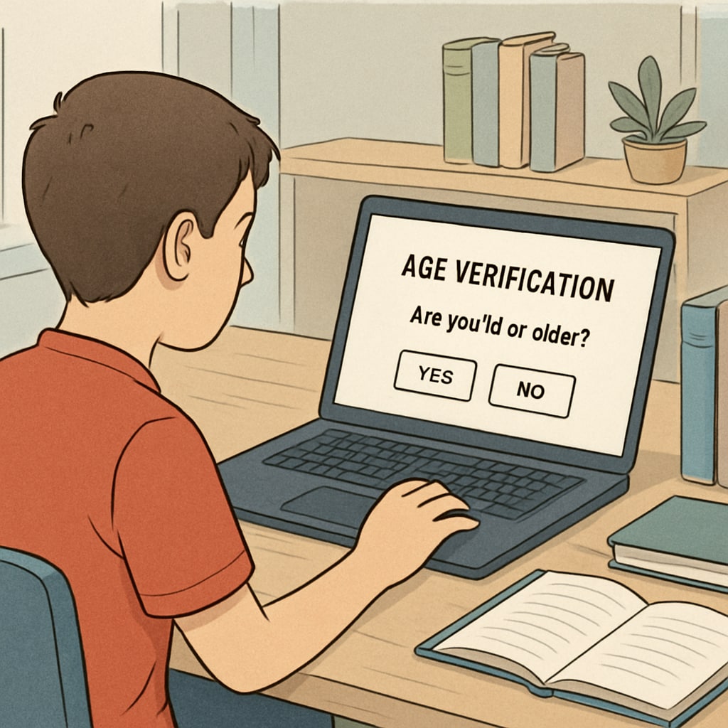 A student facing an online age verification block while trying to access learning materials.