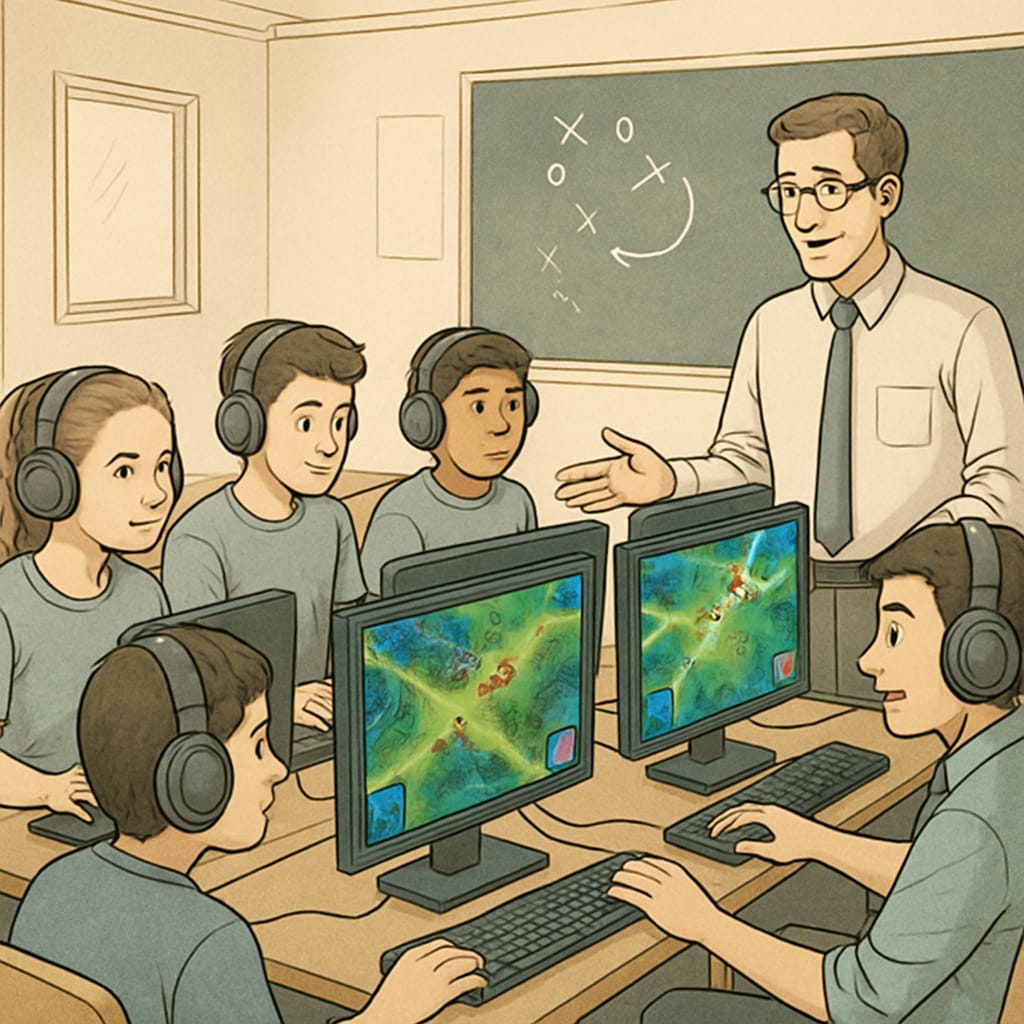 Students in a classroom engaged in esports as part of game-based learning
