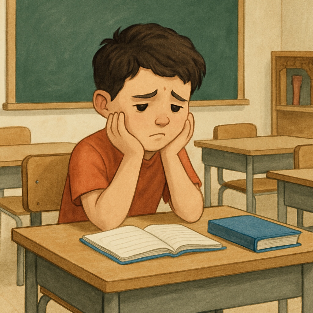 A child sitting at a desk, representing challenges in escaping school discrimination through transfers.