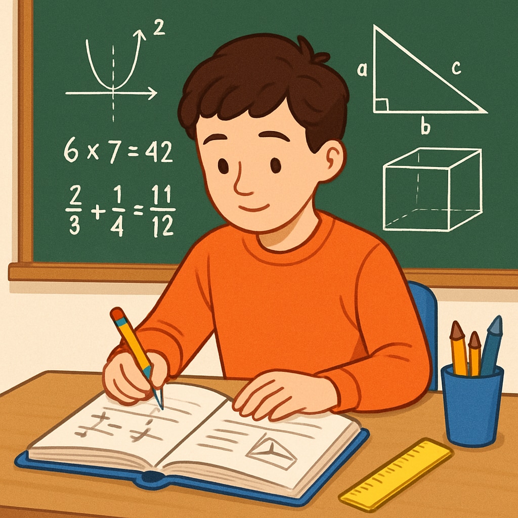 A young student revisiting math concepts in a classroom setting, symbolizing recovery of interrupted education. Student practicing math after interrupted education recovery.