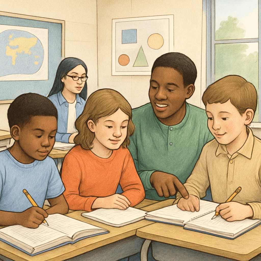 Educational equity depicted through a diverse classroom environment.