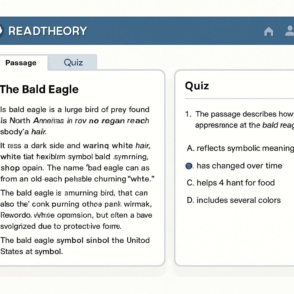 A screenshot of the ReadTheory platform showing a reading passage and quiz. A screenshot of ReadTheory showing reading comprehension tools for 4th graders.