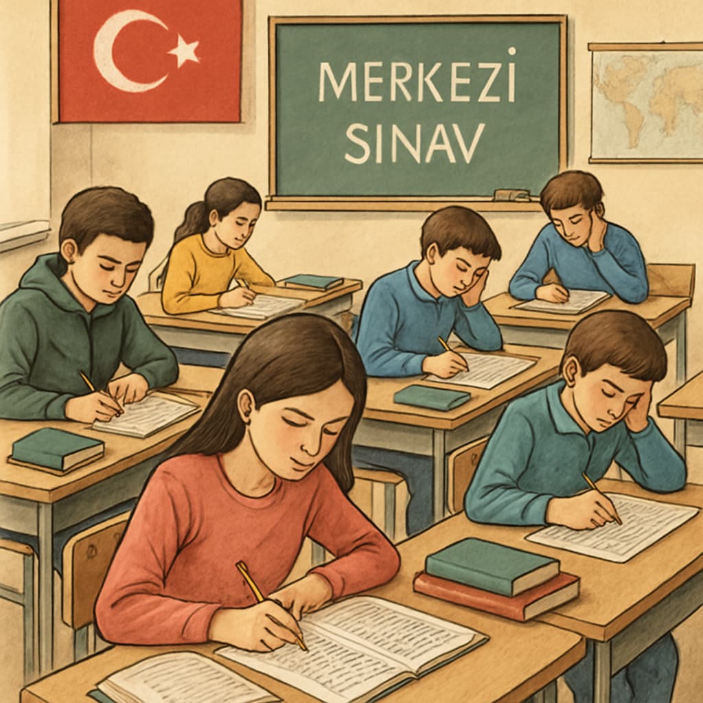 Turkish students preparing for a centralized exam, highlighting the high-stakes nature of the education system.