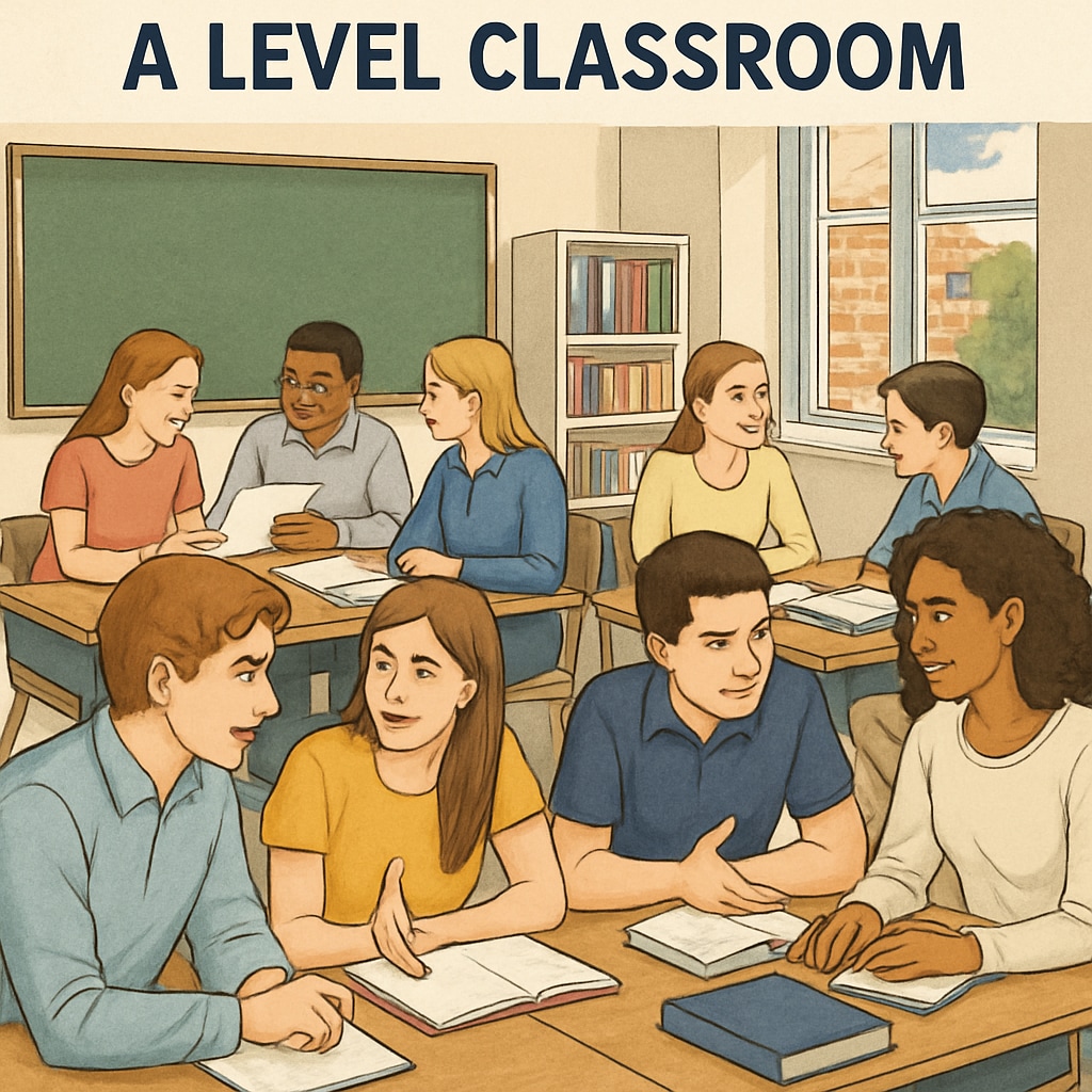 UK students in an interactive classroom setting, showcasing the flexibility of the A Level system.