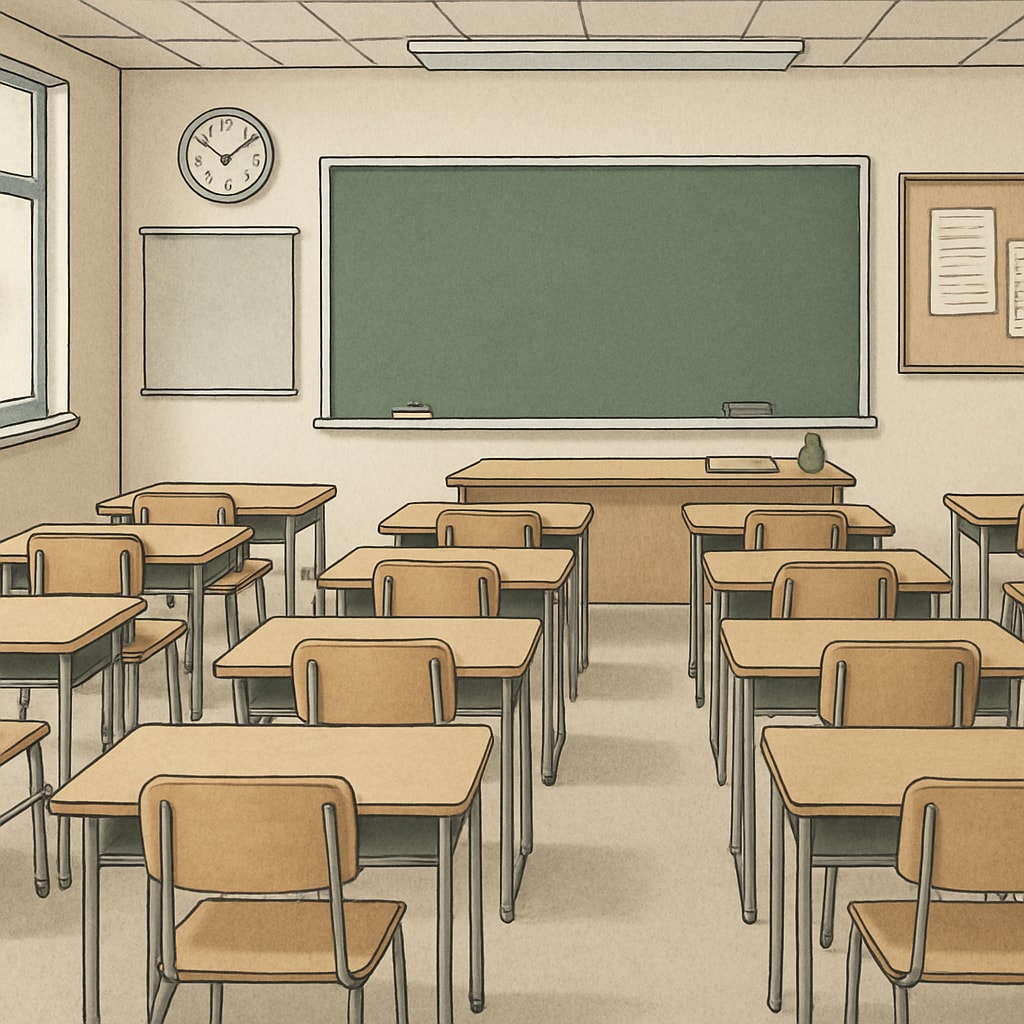 An empty classroom with desks and chairs, symbolizing missed opportunities for education due to systemic obstacles in SEN support. An empty classroom with desks, symbolizing missed education opportunities for SEN students.