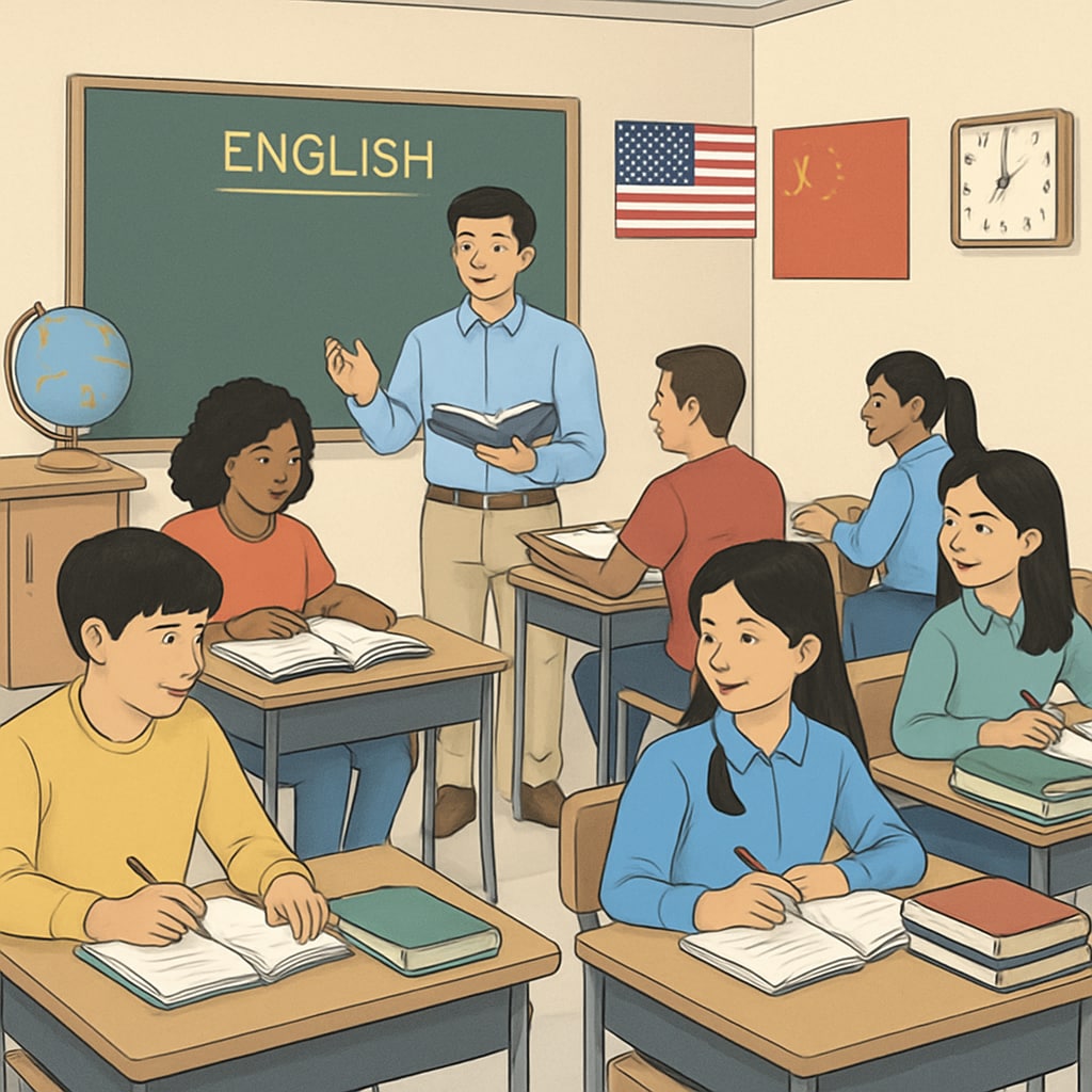 Students sitting in a classroom, representative of both US and Chinese educational environments. Classroom scene illustrating contrasts in US and Chinese education systems.