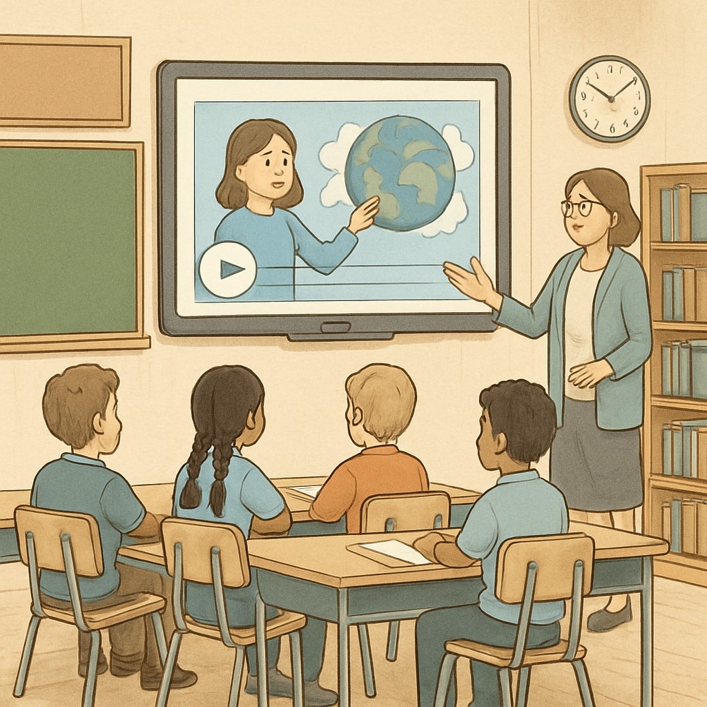 K12 students engaging with short video content in a classroom setting.