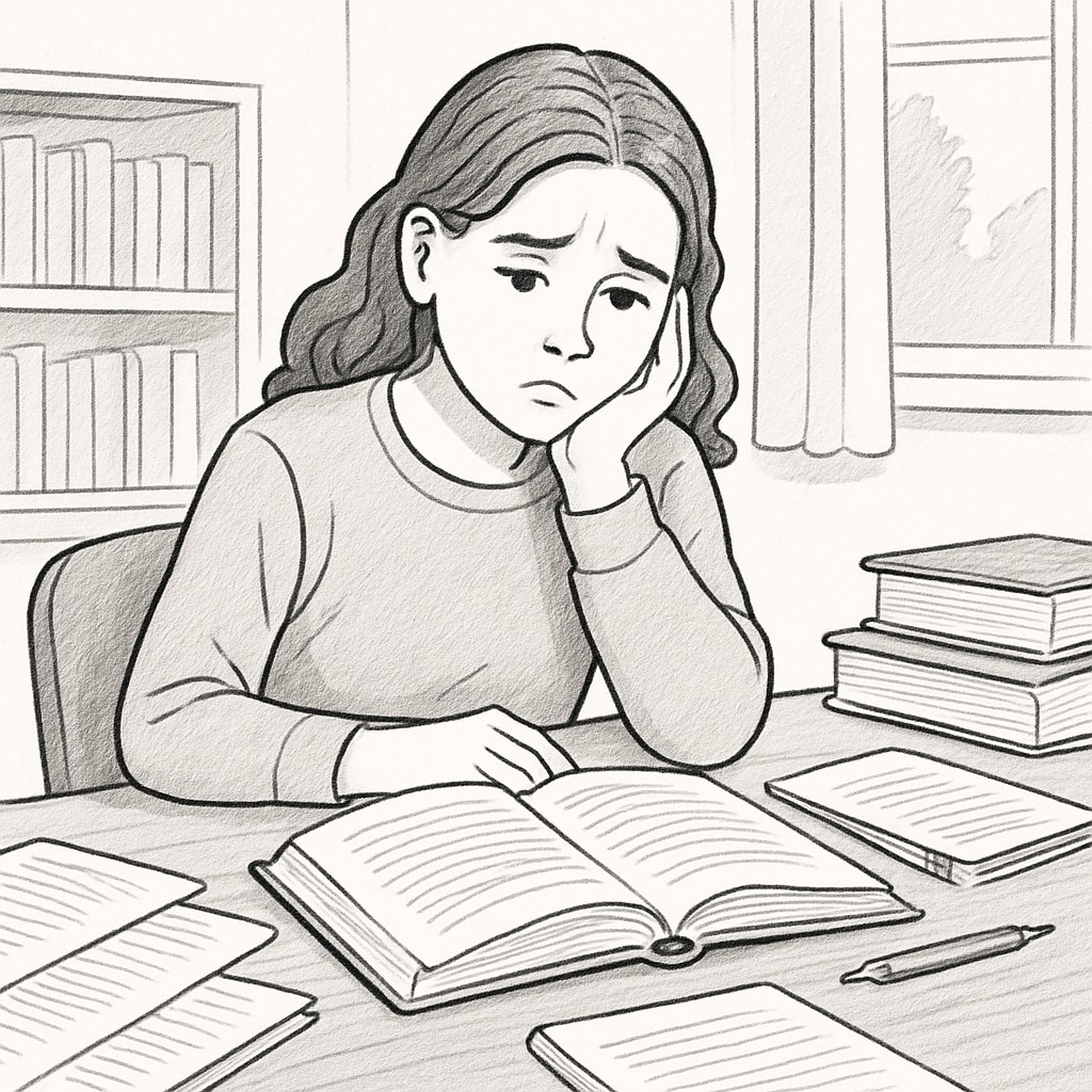 Teenager sitting with schoolbooks, representing struggles with school transfer and mental health.