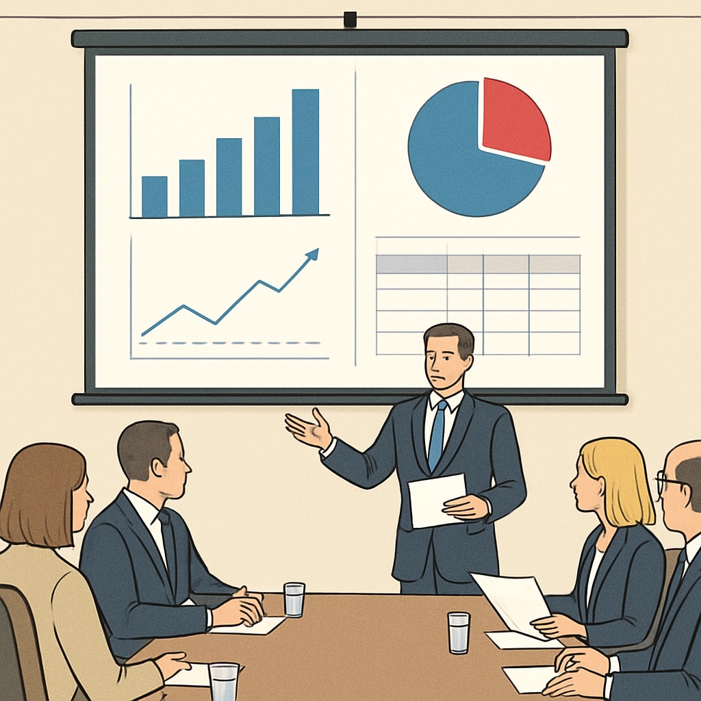 C-level management analytics and finance presentation.