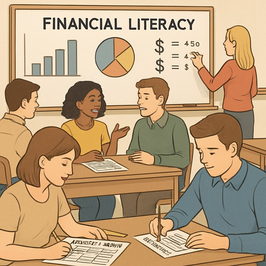 Students learning financial literacy in a classroom environment