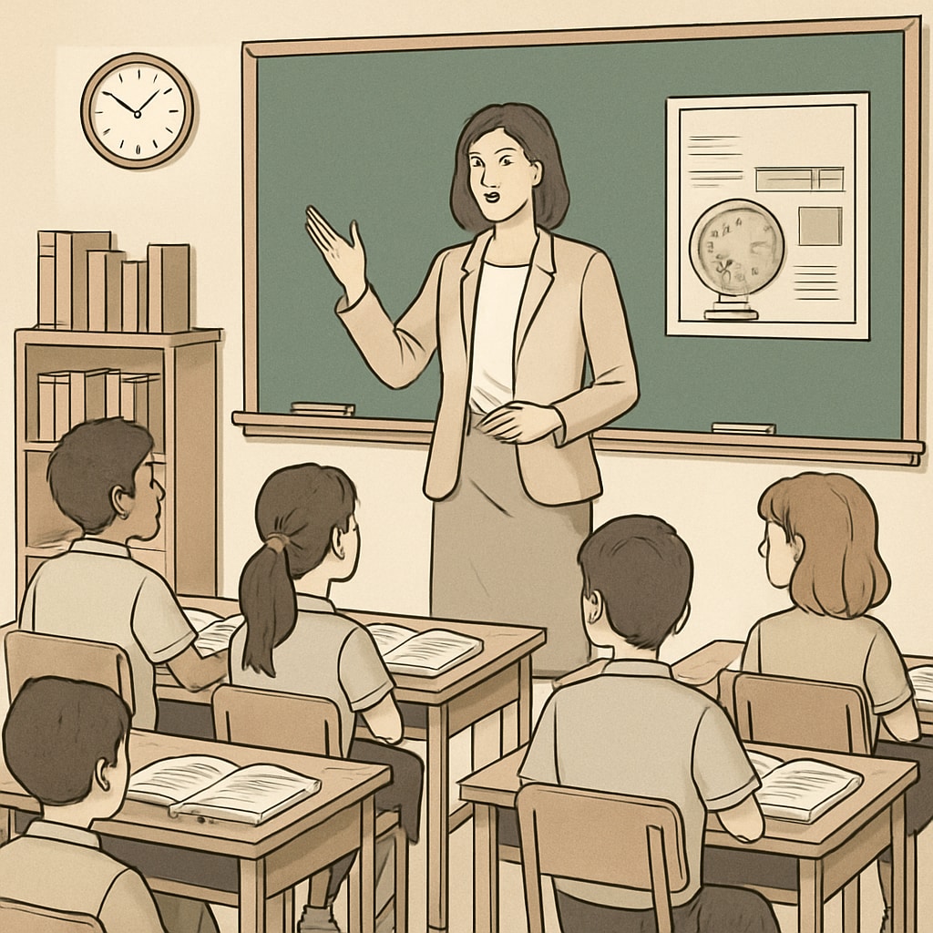 A classroom featuring students and a teacher, symbolizing the structured environment of public education. A classroom with students and a teacher, representing school attendance policies.