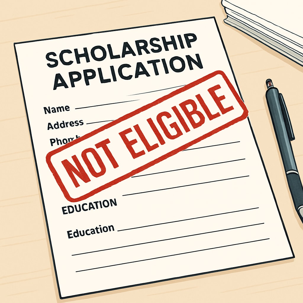 A scholarship application form with Scholarship rejection due to immigration status, highlighting barriers for immigrant students.