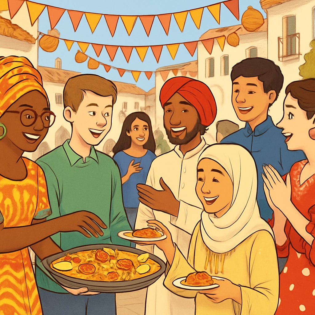 Students participating in a Spanish cultural festival
