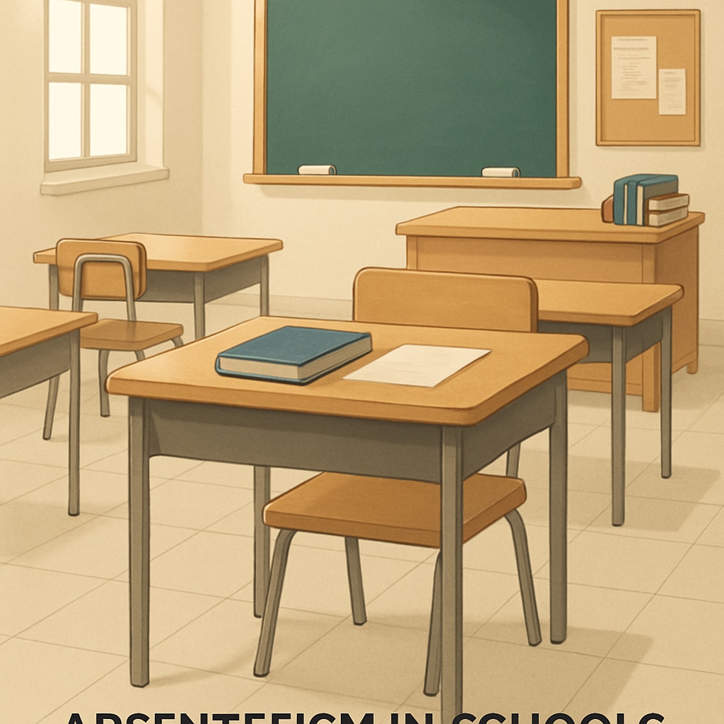 Empty desk in classroom representing absenteeism and attendance concerns in education.