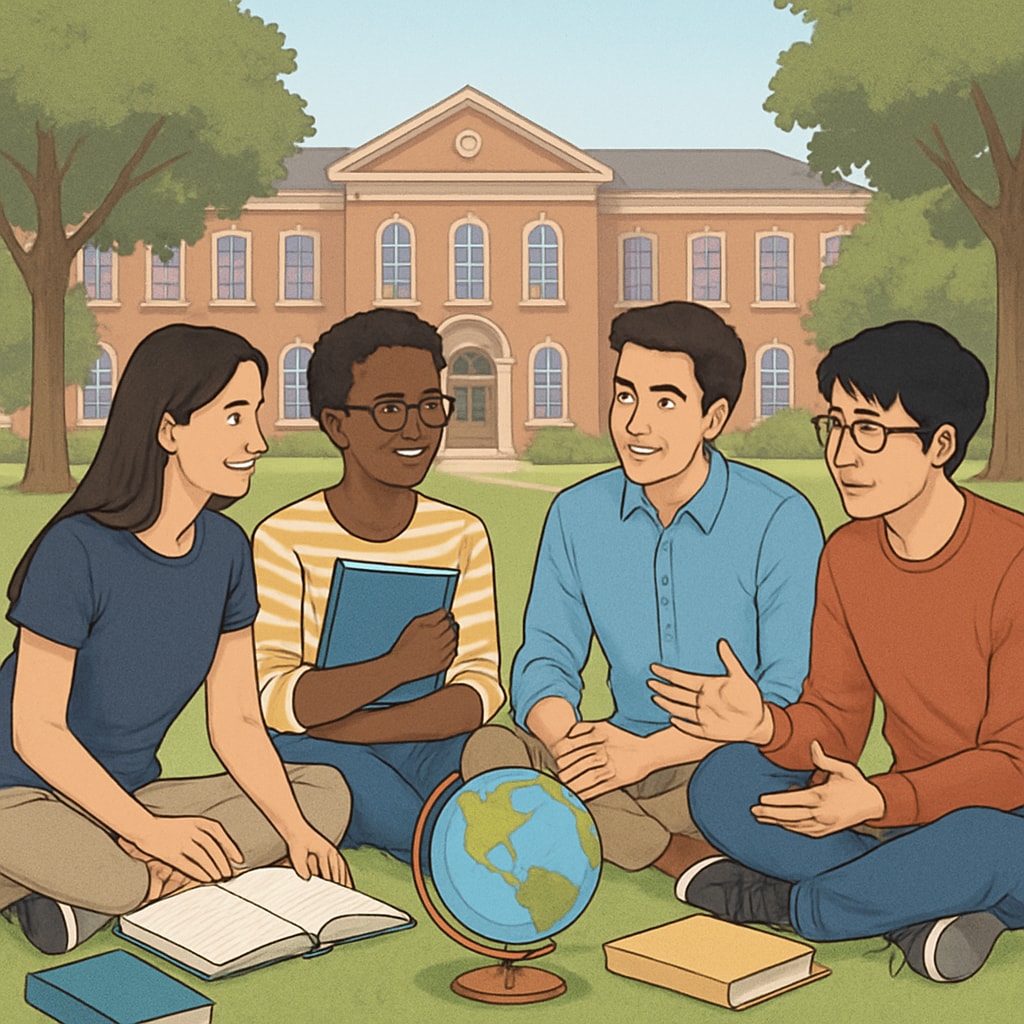 International students discussing affordable university admissions with AS-level qualifications.