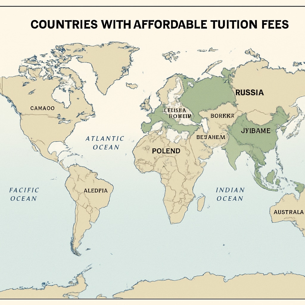 A world map showing countries with low-cost universities for AS-level students.