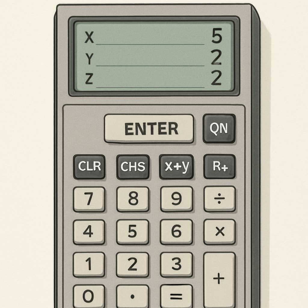 RPN calculator showing stack-based input to simplify math calculations.