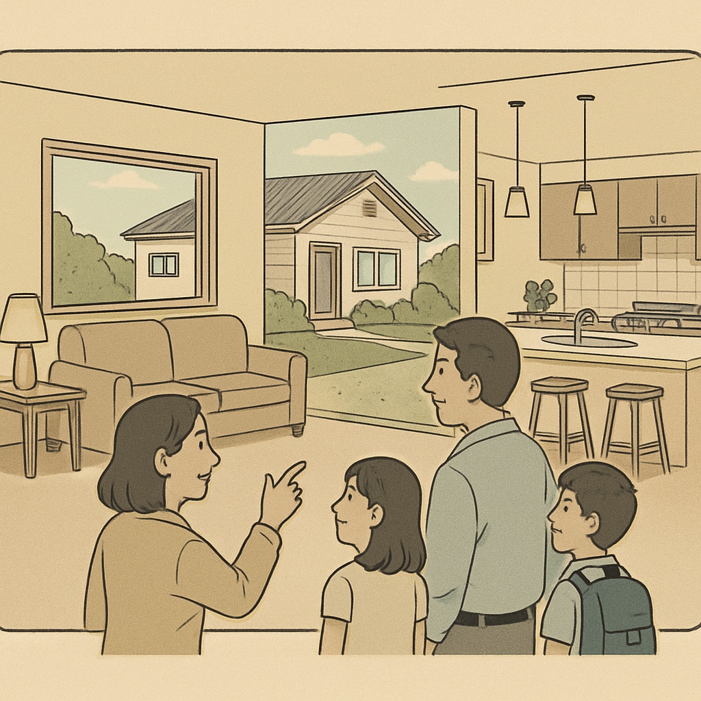 A family exploring a property in a top school district showcasing the impact of education choices on real estate decisions.