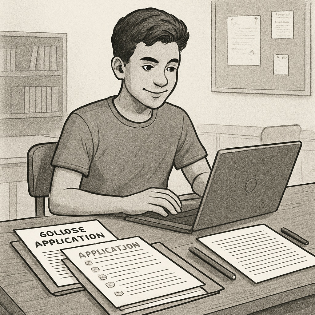A student preparing college applications with confidence and organization.