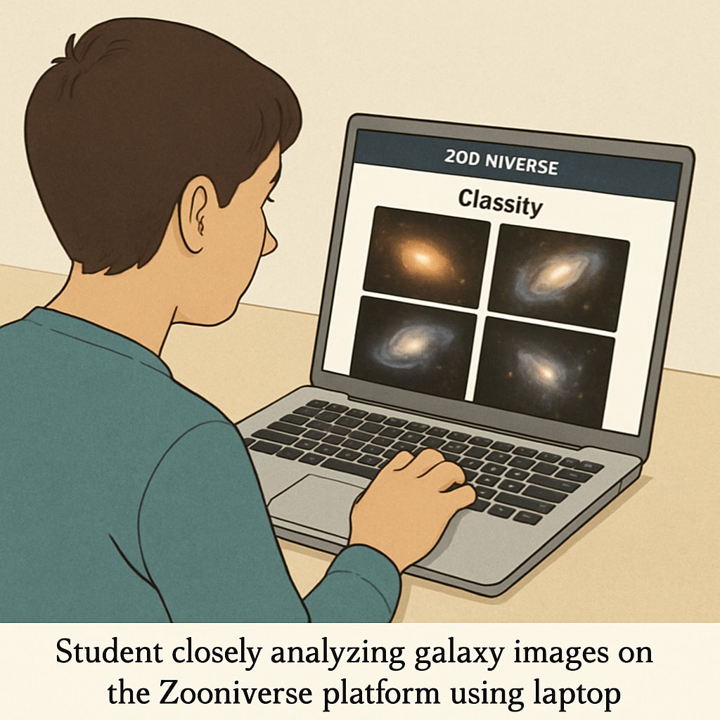Student analyzing galaxy images on Zooniverse for a citizen science project.