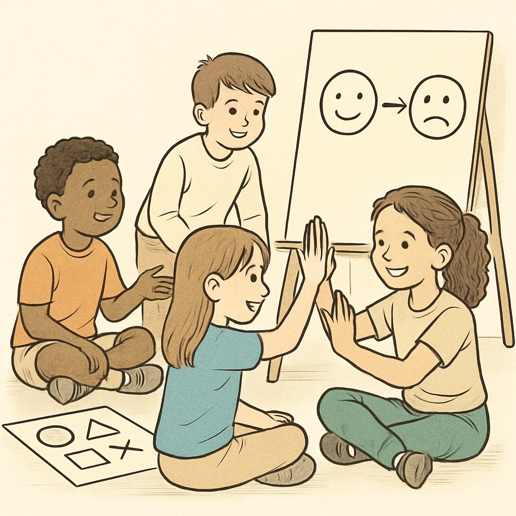 Children learning emotional education in a collaborative workshop.