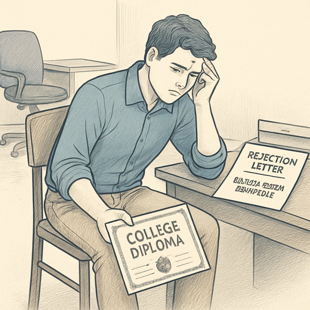 Job seeker holding college diploma rejected for lacking high school certificate.