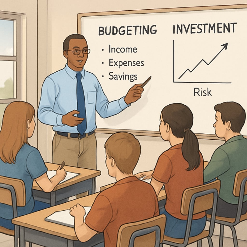 High school students being introduced to budgeting and investment principles.