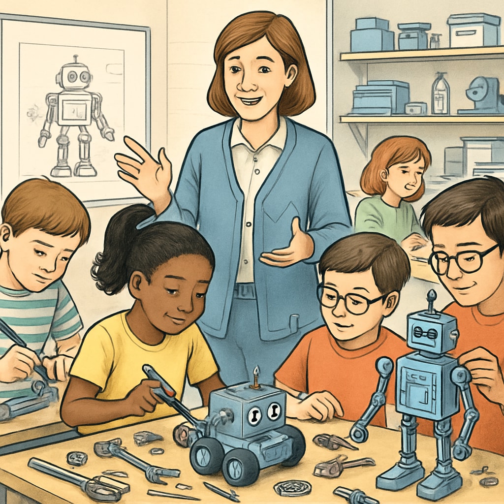 Students learning robotics in a hands-on classroom environment to foster innovation.