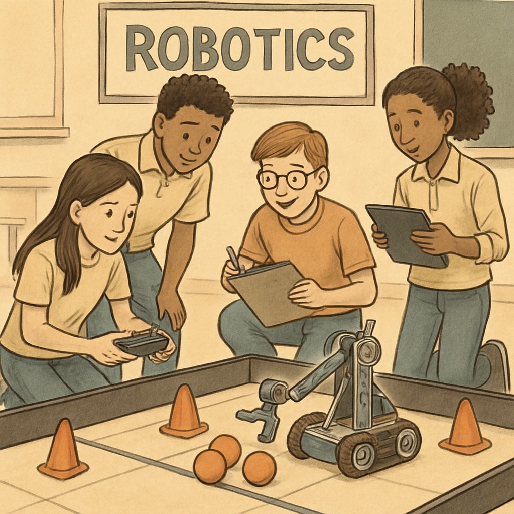 High school students in a robotics competition, applying STEM concepts.