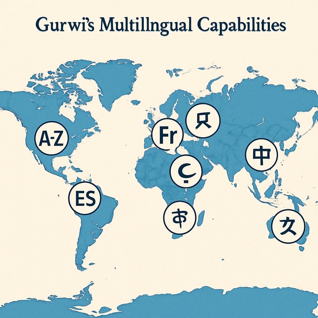 Gurwi’s multilingual education feature illustrated on a global map.
