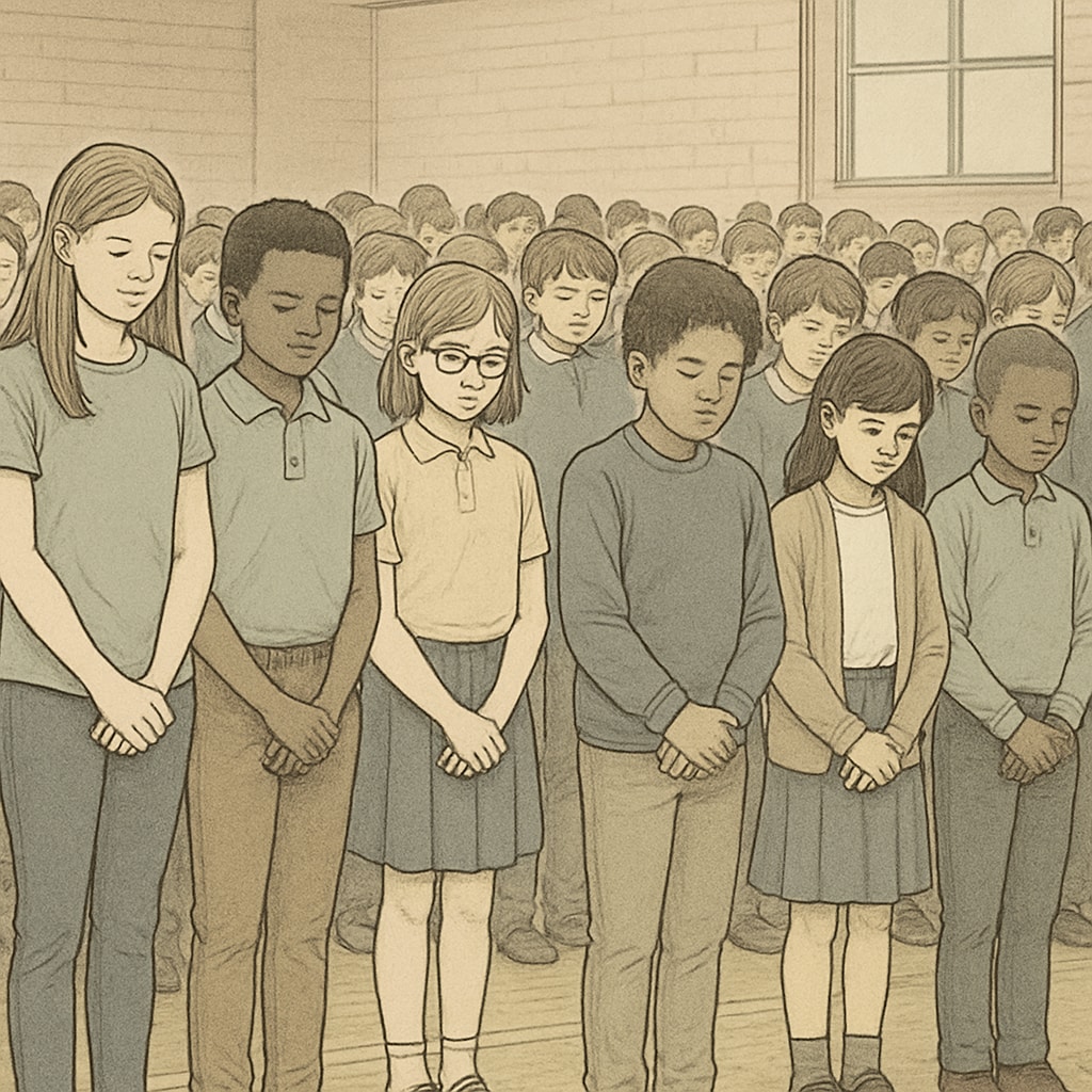 School assembly moment of silence for public mourning and solidarity.