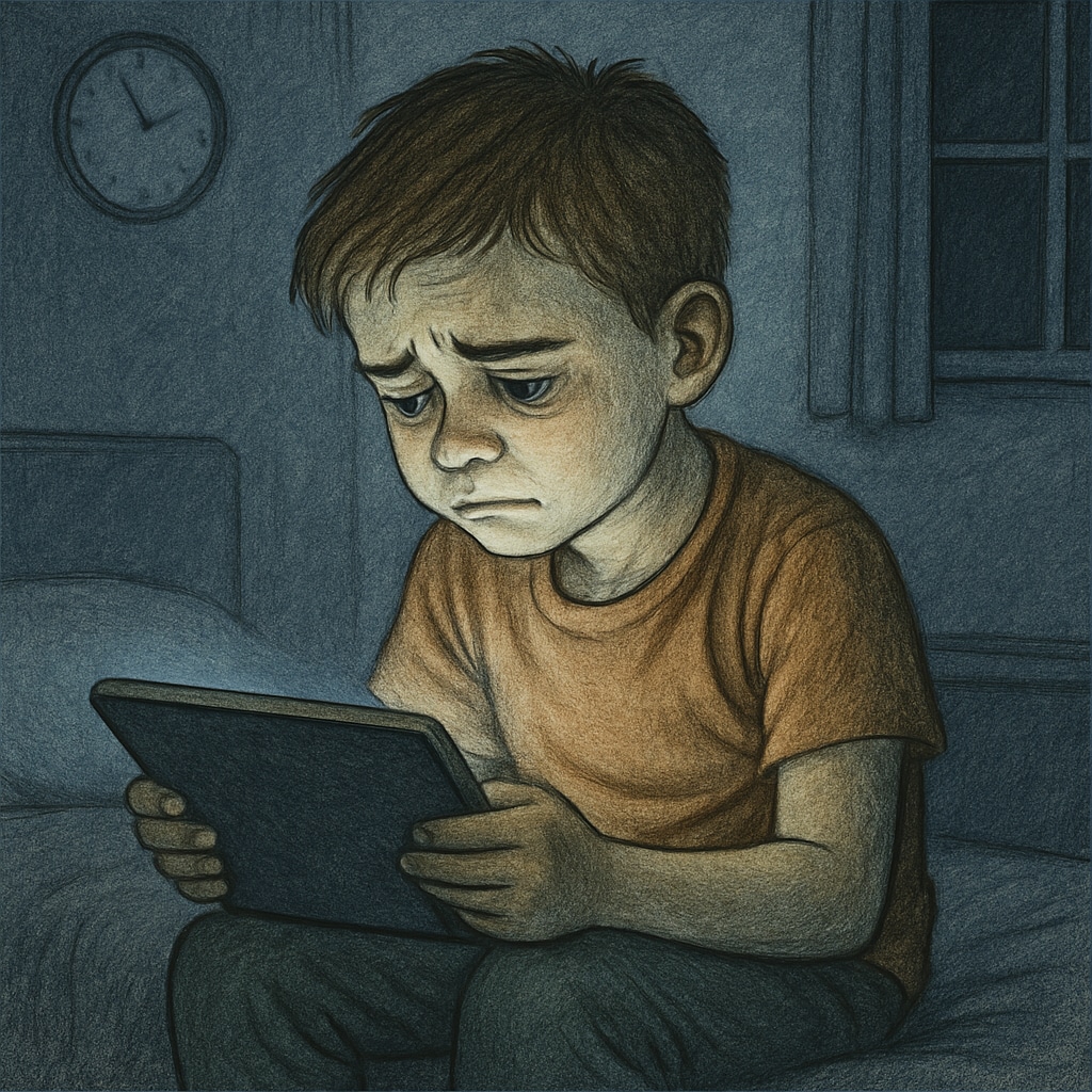 Child with tablet showing effects of technology overuse on psychological health