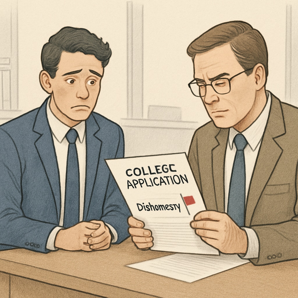 Professional facing rejection after dishonesty in college applications affects their career.