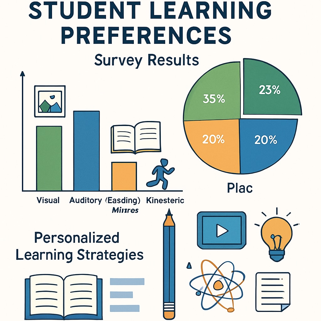 A visual representation of survey results showing diverse student learning preferences and how data can guide personalized learning strategies. Survey results visualized for personalized learning in K12 education.