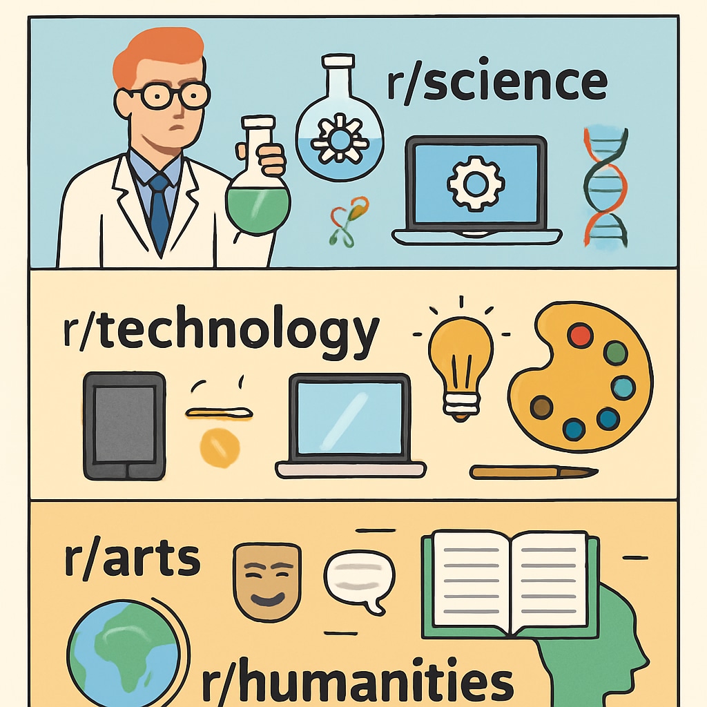 Infographic showcasing Reddit education subreddits and their specialized topics.