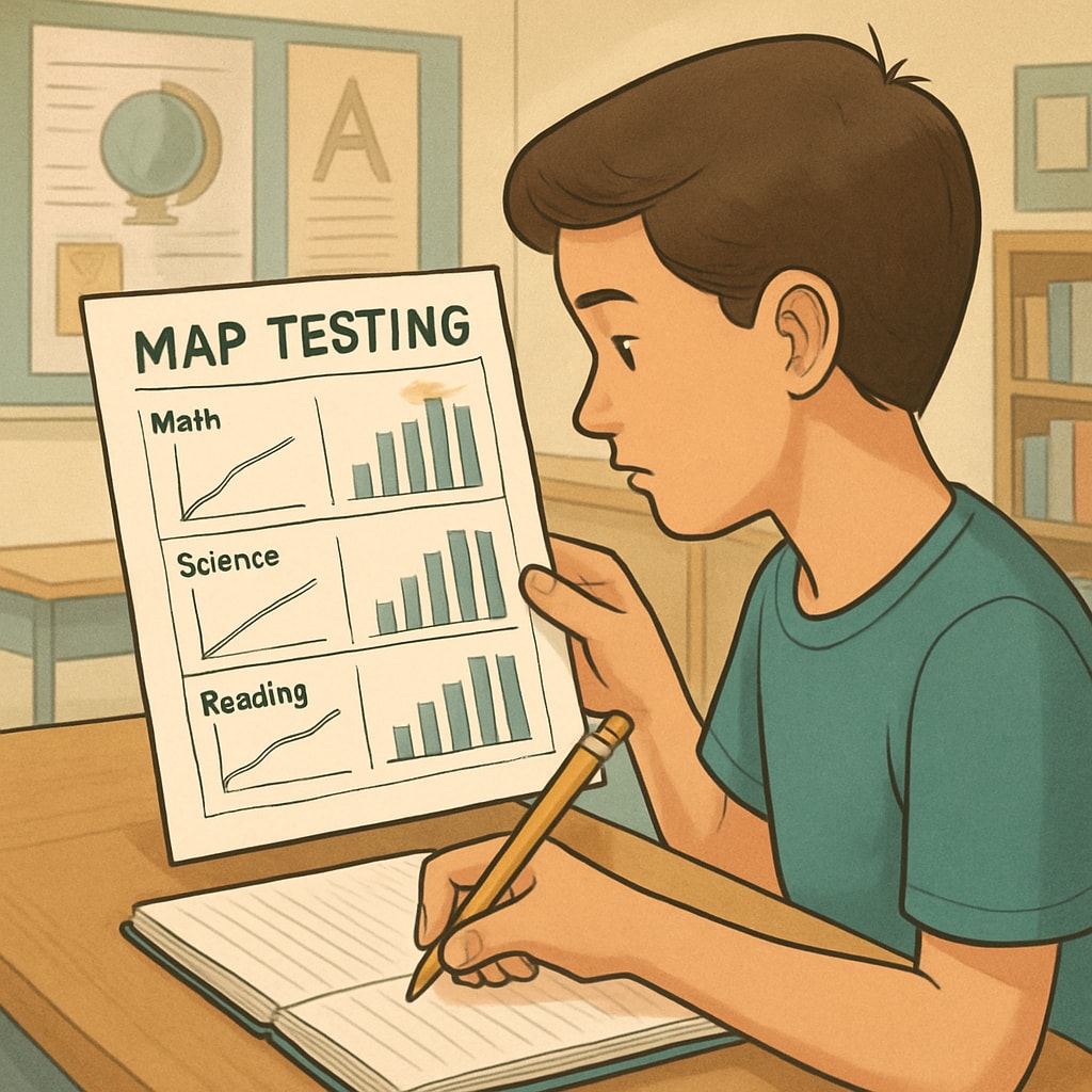 Student reviewing MAP testing results to plan their learning path for neurosurgery.