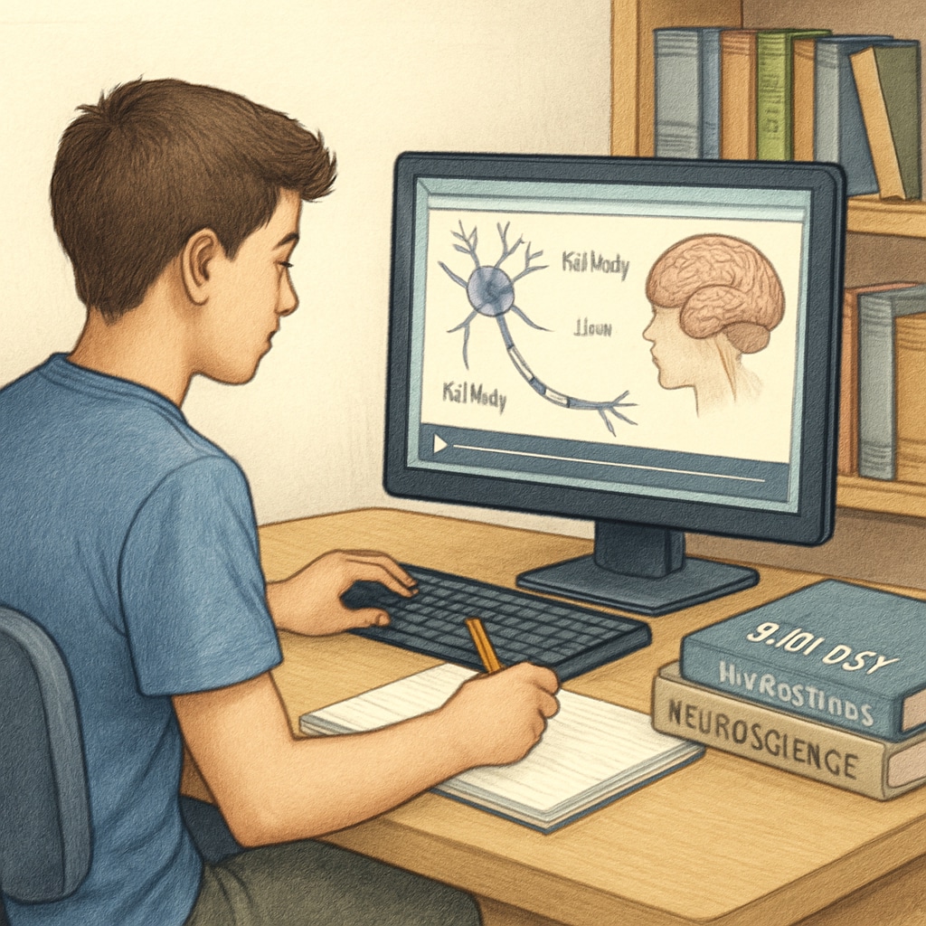 Student studying advanced neuroscience topics online as part of personalized learning.