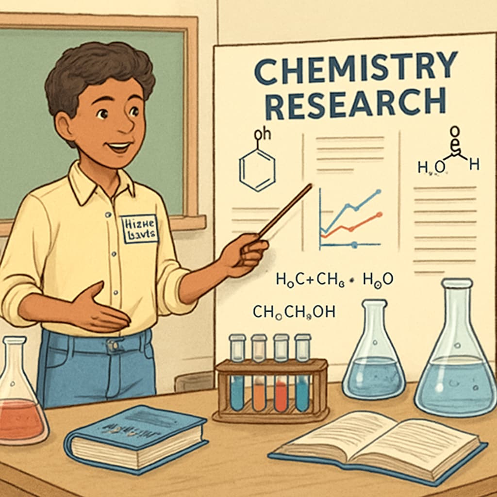 Chemistry project presentation at a science fair.