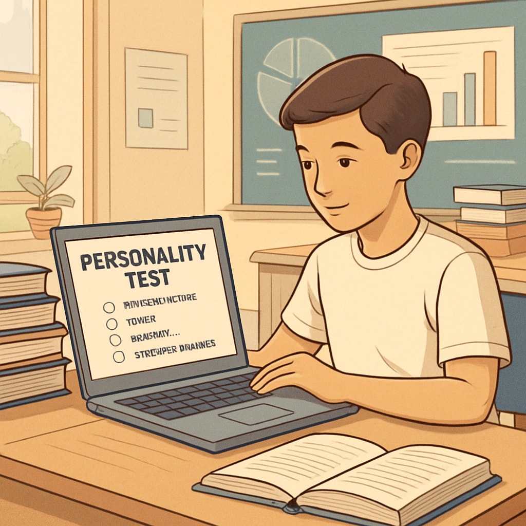 A student taking an online personality test to explore career interests during the K12 stage.