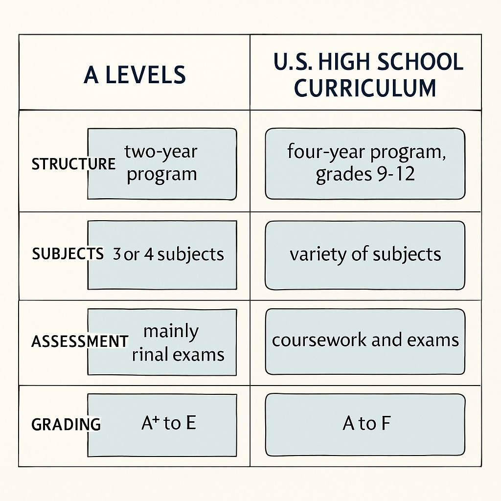 Comparison of A Levels and U.S. high school curriculum.