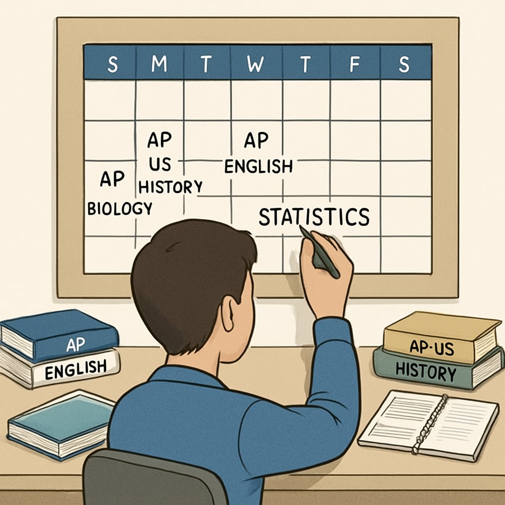 High school student planning AP courses on a calendar