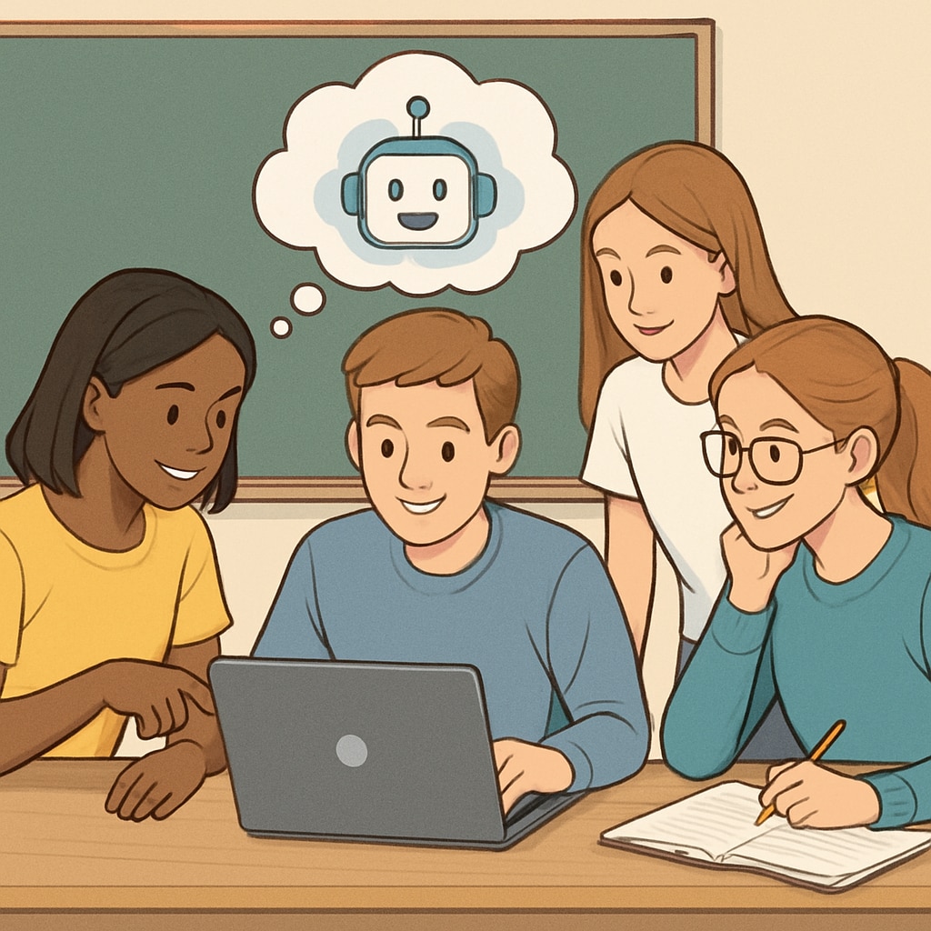 Students brainstorming an AI chatbot project for undergraduate courses.