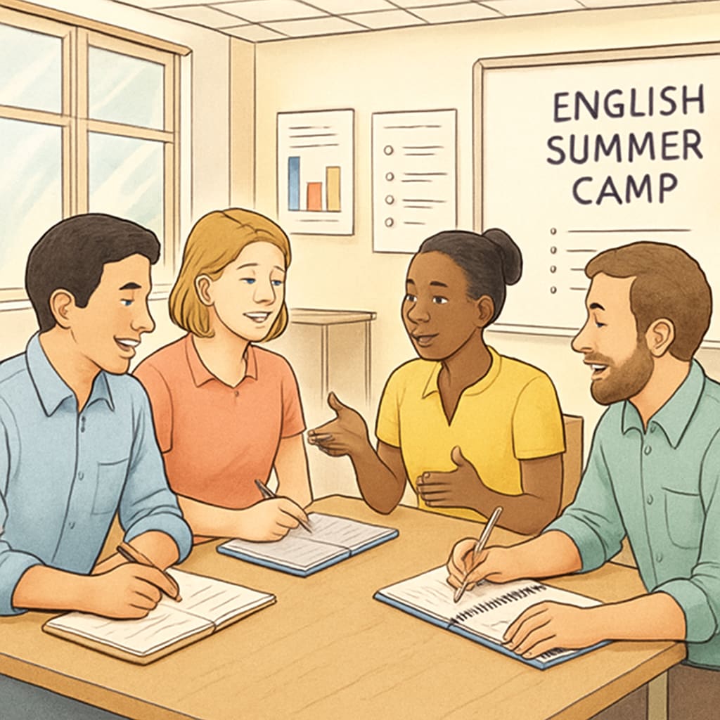 Collaborative workshop among educators in a Thailand English teaching camp.