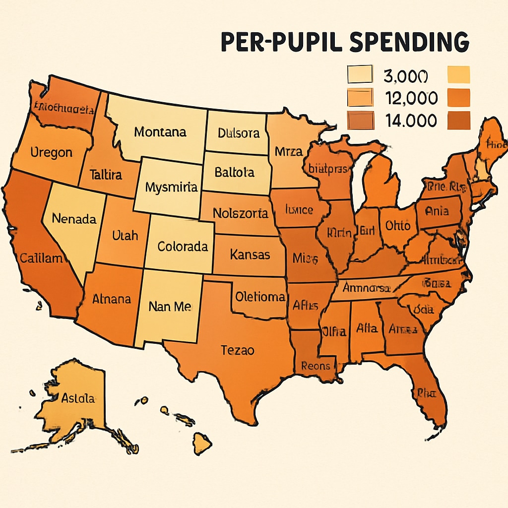 A heatmap visualizing per-pupil education spending in various U.S. states.