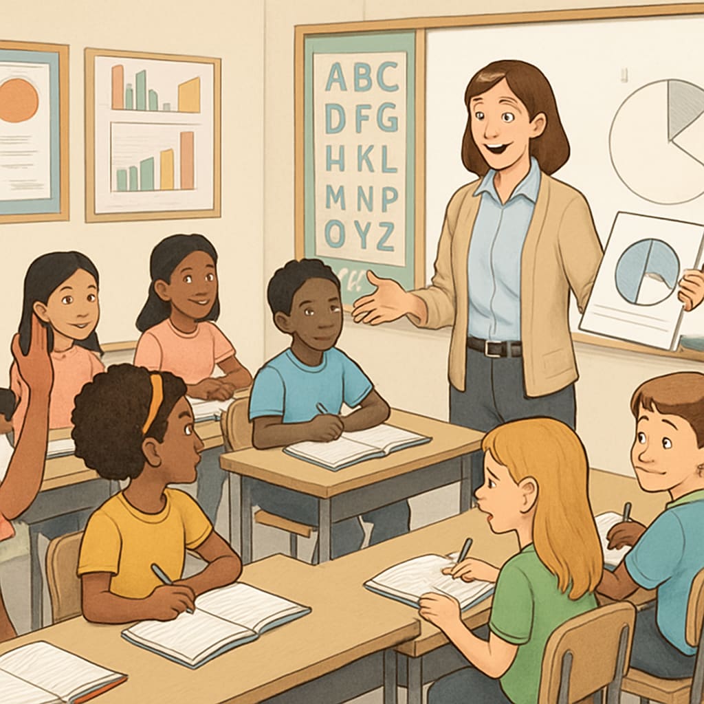 Inclusive classroom environment with a teacher and diverse students, highlighting special education integration.
