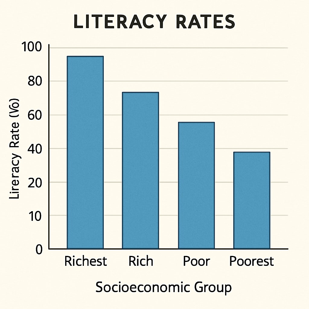 A graph showing literacy rate disparities among different communities.