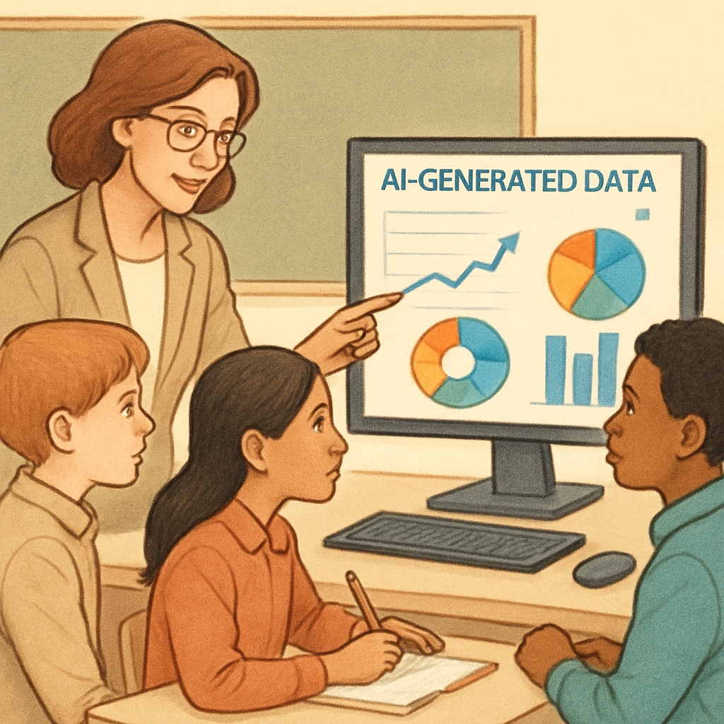Teacher reviewing AI-generated data with students in a classroom