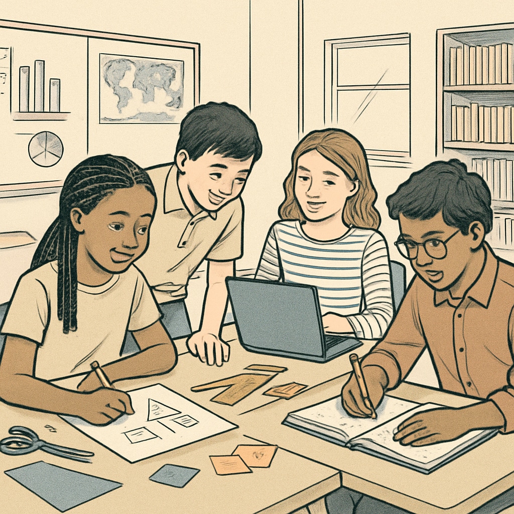 Students working on a collaborative project; alternative assessment methods in education.